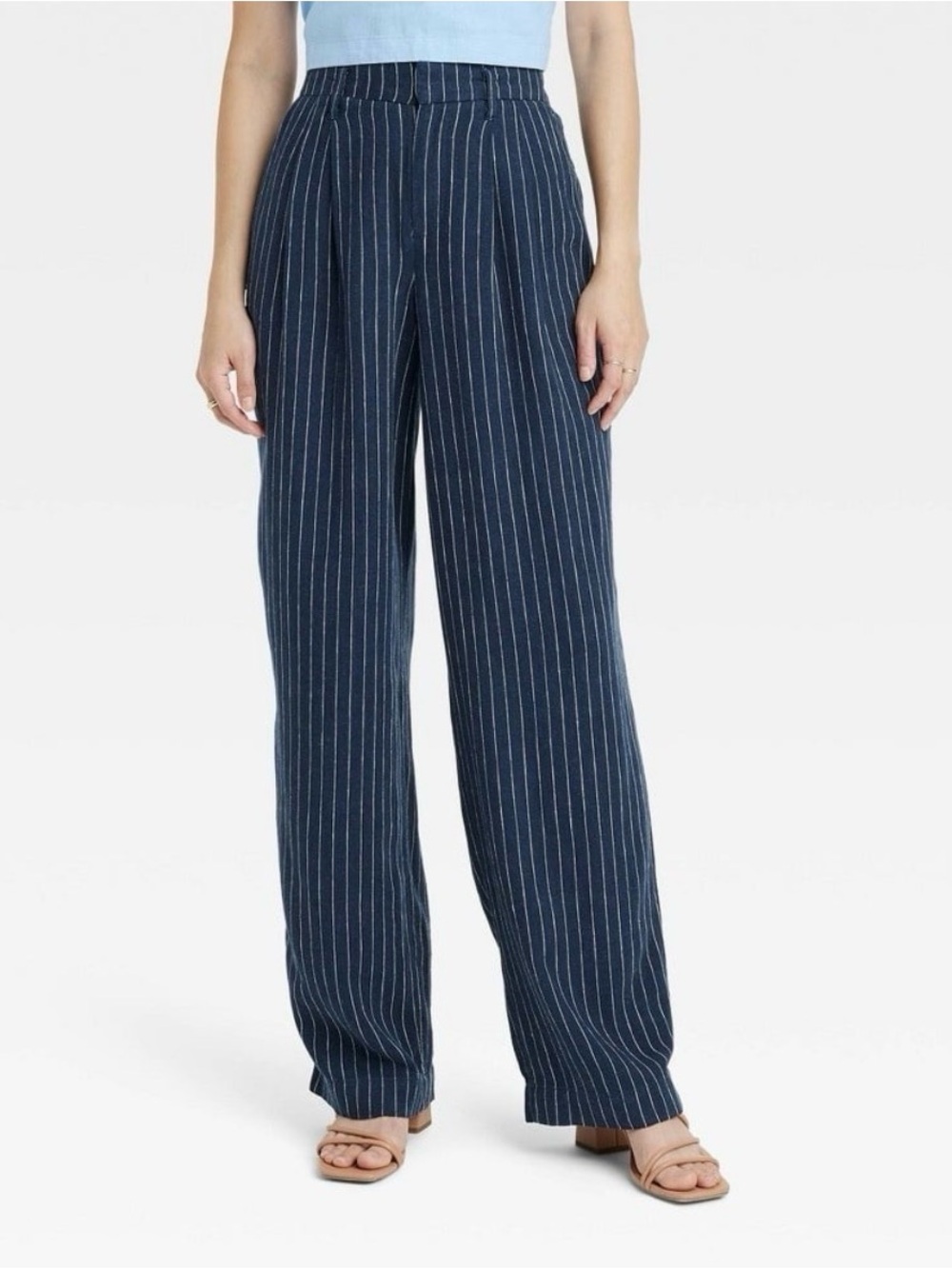 a new day Navy Pinstripe Wide-Leg Pants - 10 LONG